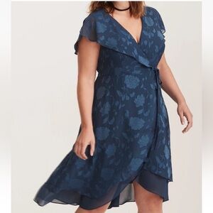 NWT Torrid Blue Floral Chiffon Wrap Midi Dress 1X